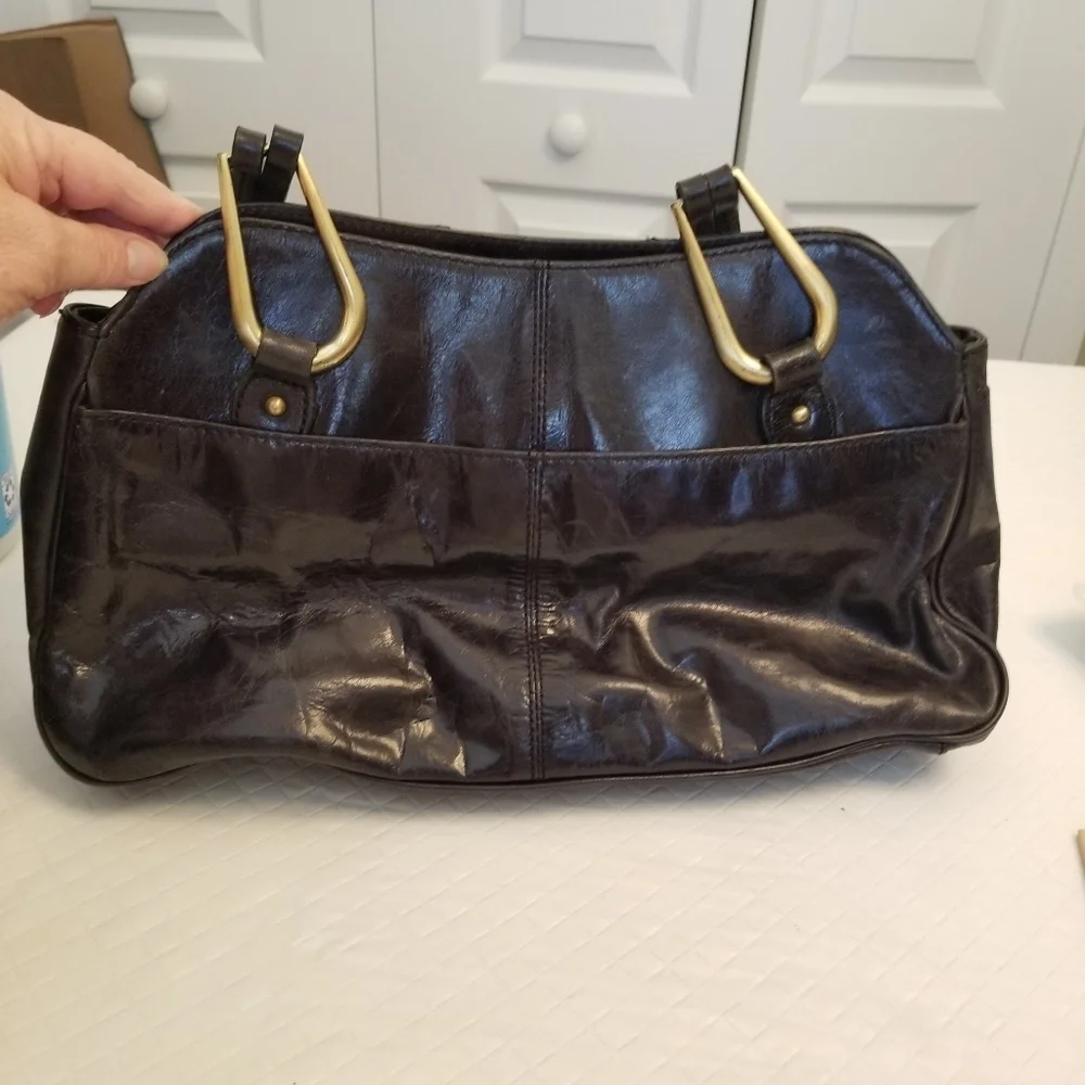 Maxx New York Black Gold Tone Zipper Pocket Studded Shoulder Bag